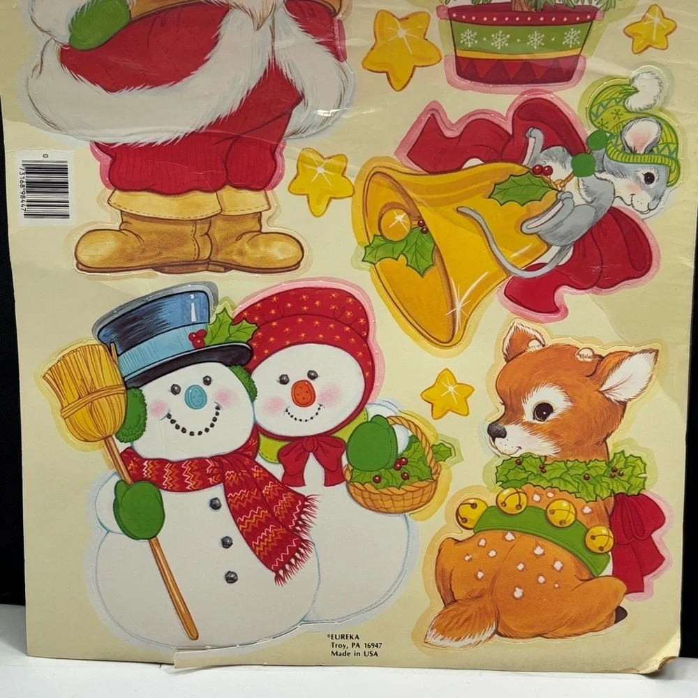 Vintage Eureka Christmas 12 pc Decorating Kit Santa Elf Snowman Around 6-9
